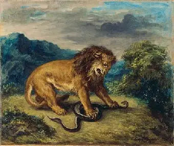 Reproduction du tableau « Le lion et le serpent - Eugène Delacroix » par Alpha Reproduction en peinture à l’huile
