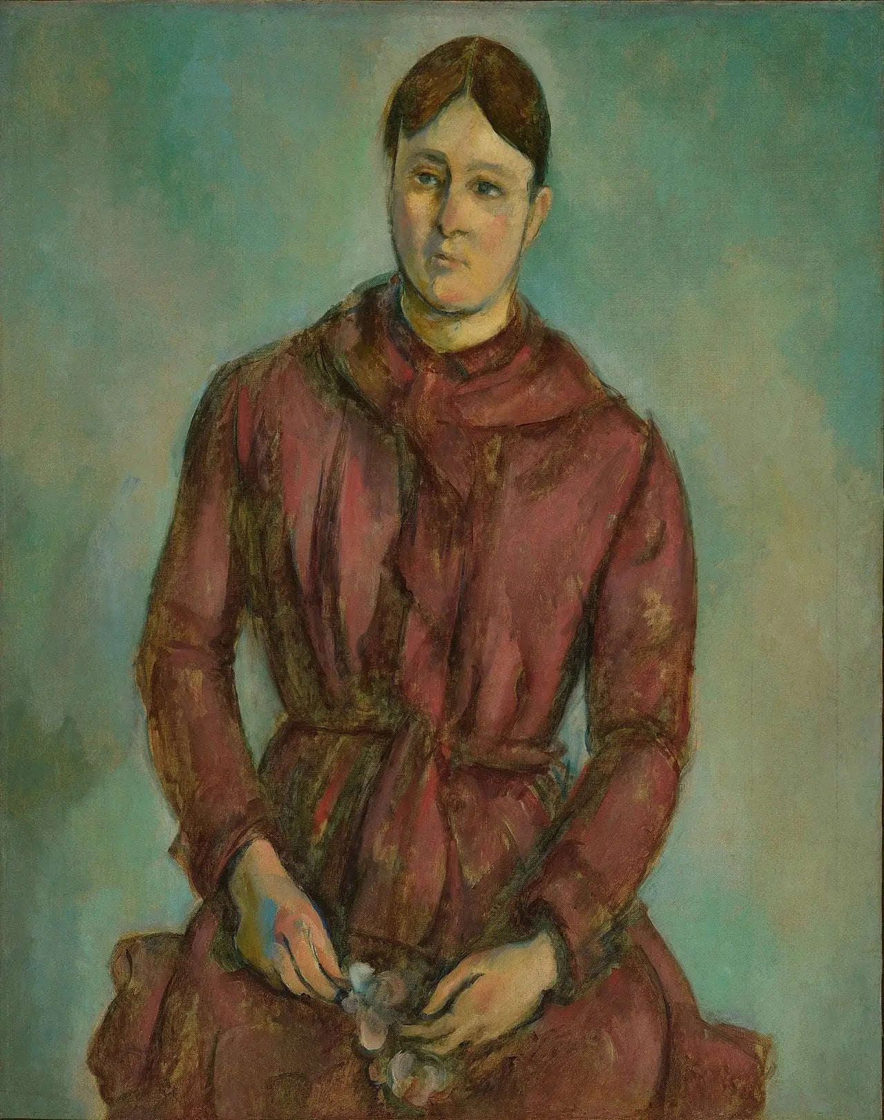 Reproduction du tableau « Madame Cézanne en robe rouge - Paul Cézanne » par Alpha Reproduction en peinture à l’huile