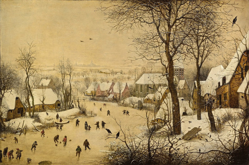 ทัศนียภาพฤดูหนาวพร้อมนักสเก็ตและกับดักนก - Pieter Brueghel the Elder
