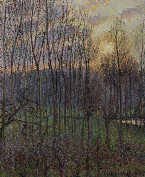 Reproduction du tableau « Peupiers à Éragny, soleil couchant - Camille Pissarro » par Alpha Reproduction en peinture à l’huile