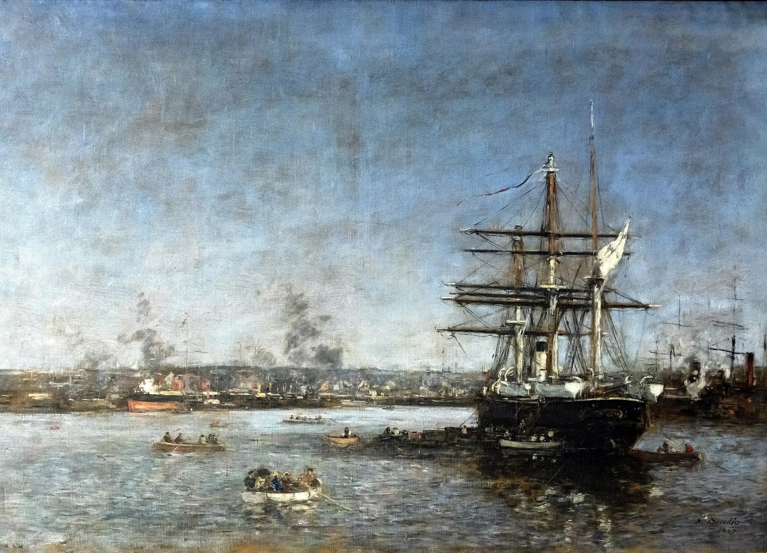 Reproduction du tableau « Une corvette russe dans le bassin de l'Eure : Le Havre - Eugène Boudin » par Alpha Reproduction en peinture à l’huile