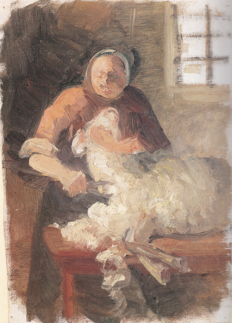 ผู้หญิงตัดขนแกะ - Anna Ancher