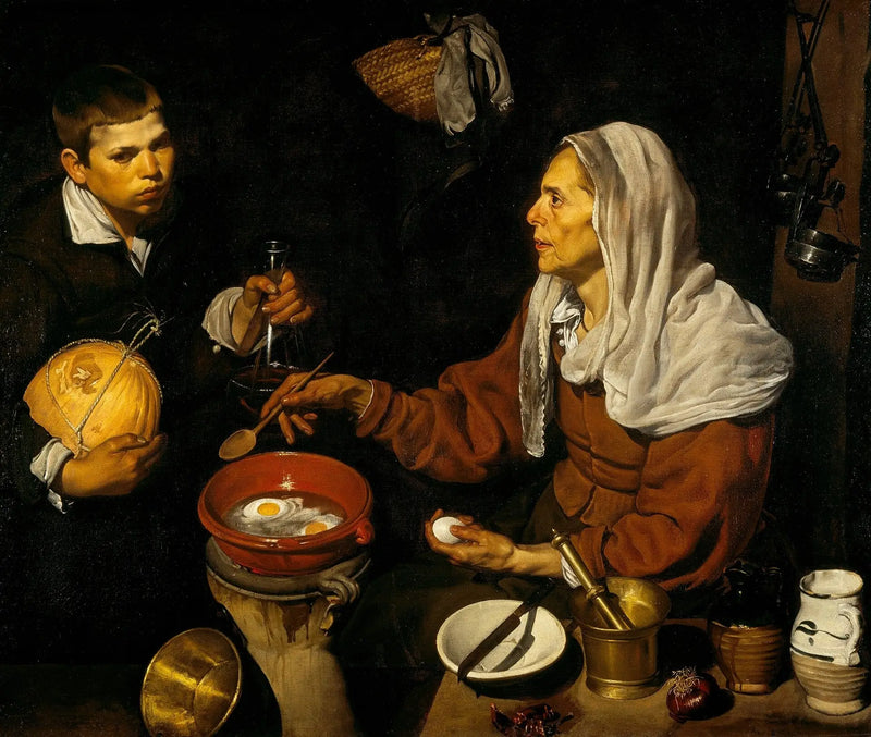 หญิงชราทำอาหารทอดไข่ - Diego Velázquez