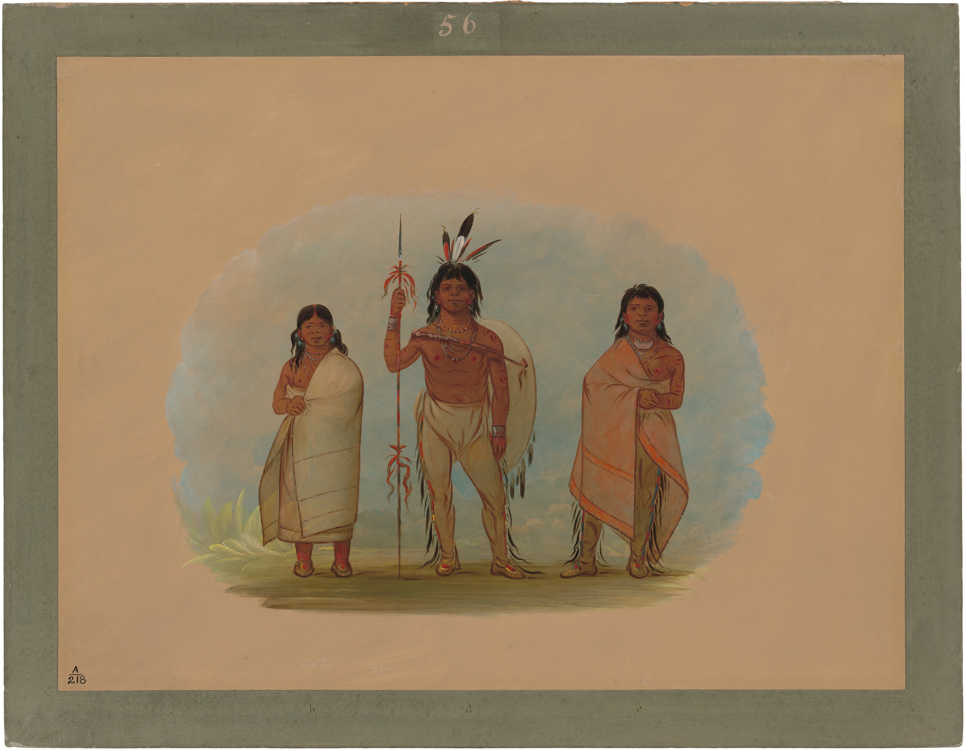 Le chef d'Ottawa, sa femme et un guerrier - George Catlin