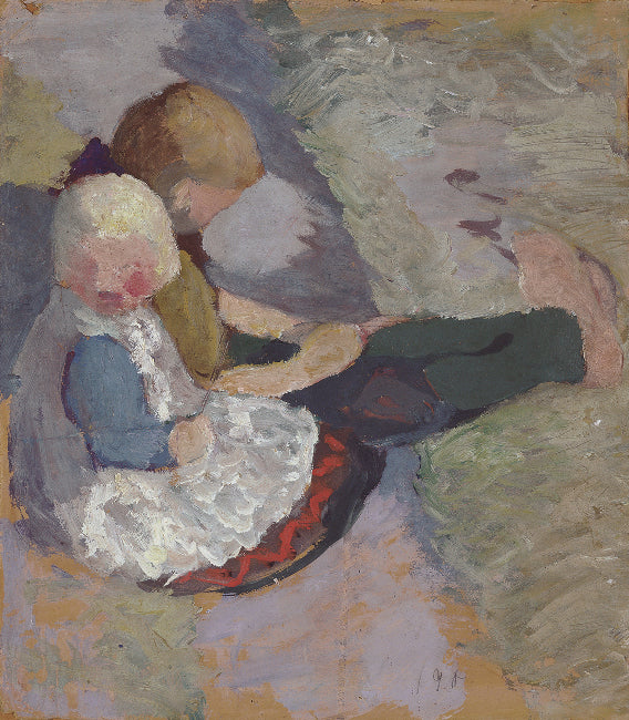 Zwei Kinder auf einer Wiese sitzend (1901) - Paula Modersohn-Becker