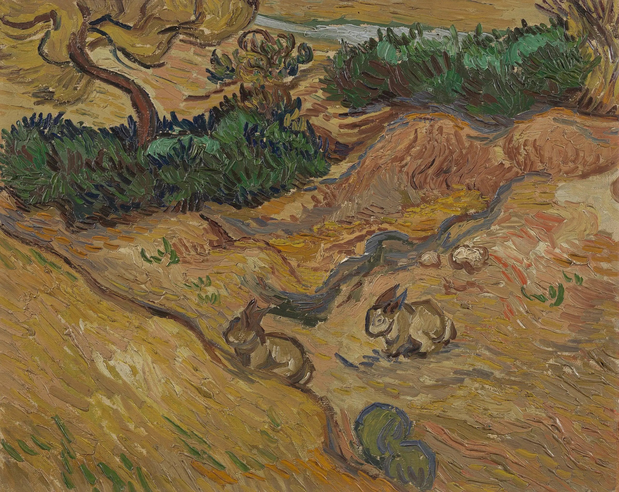 Reproduction du tableau « Paysage avec des lapins - Vincent van Gogh » par Alpha Reproduction en peinture à l’huile