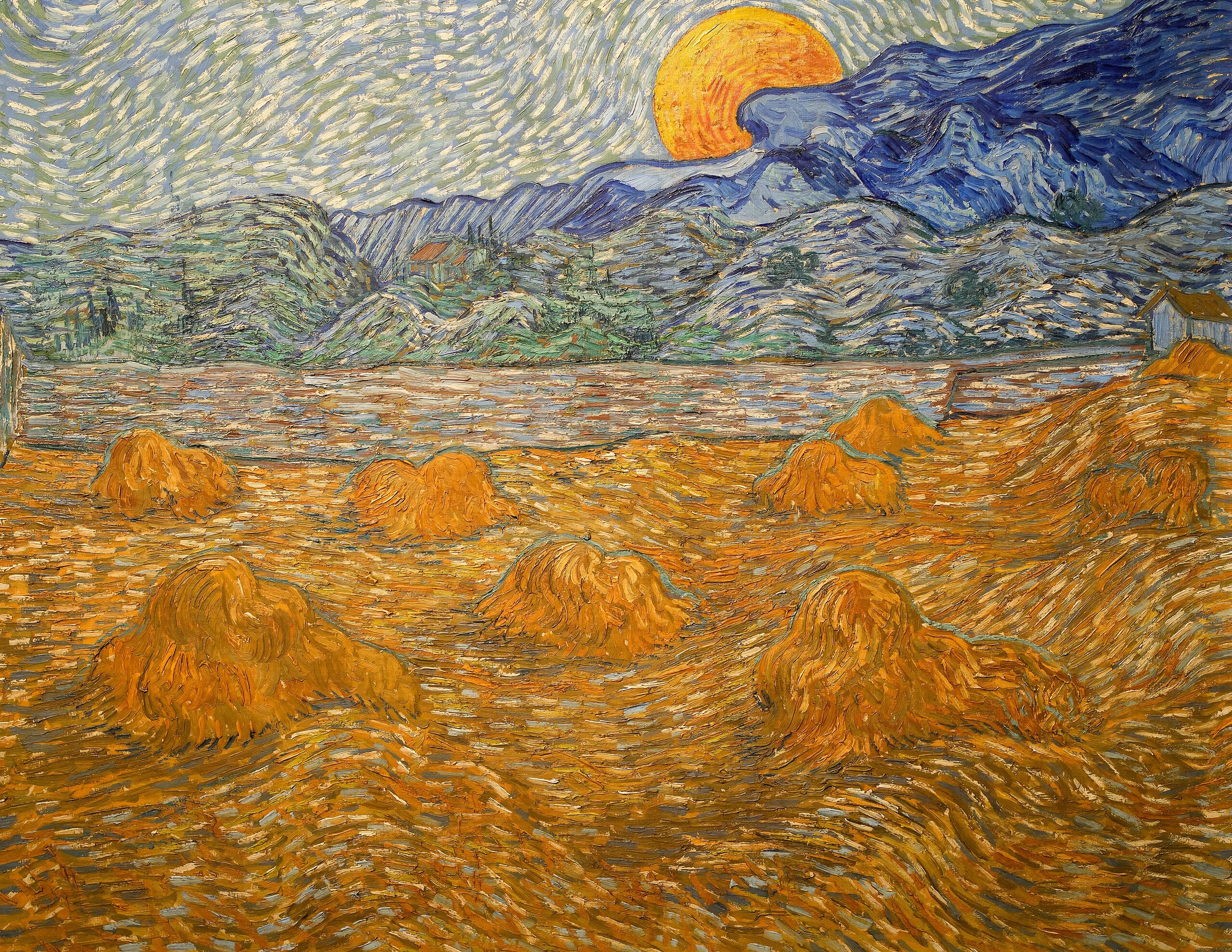 ทิวทัศน์พร้อมกองฟางและพระจันทร์ขึ้น - Vincent van Gogh