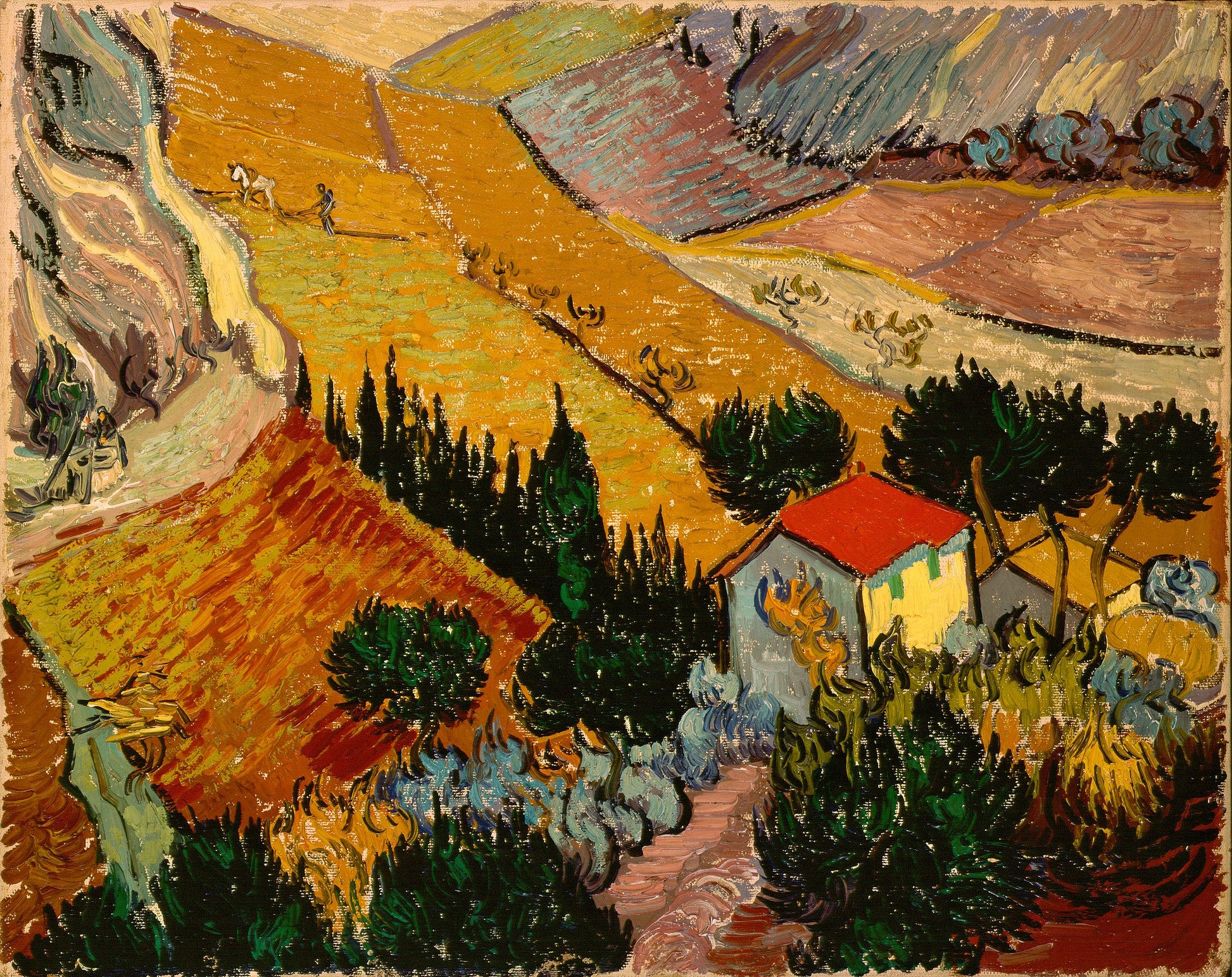 ภูมิทัศน์พร้อมบ้านและคนงาน - Vincent van Gogh