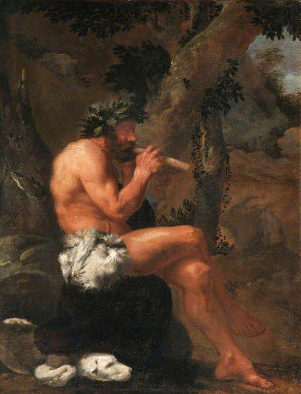 Pan jouant de la cornemuse dans une clairière boisée - Pier Francesco Mola