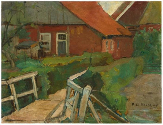 Reproduction du tableau « Bâtiments agricoles avec pont - Piet Mondrian » par Alpha Reproduction en peinture à l’huile