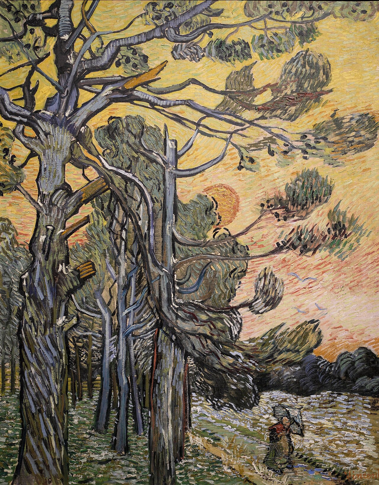 หมุดบนท้องฟ้าสีแดงพร้อมพระอาทิตย์ตก - Vincent van Gogh