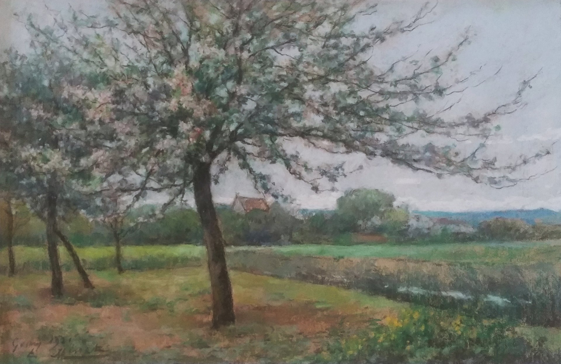Pommiers en Fleurs à Gasny, Emile Louis Minet, peinture de Emile Louis Minet