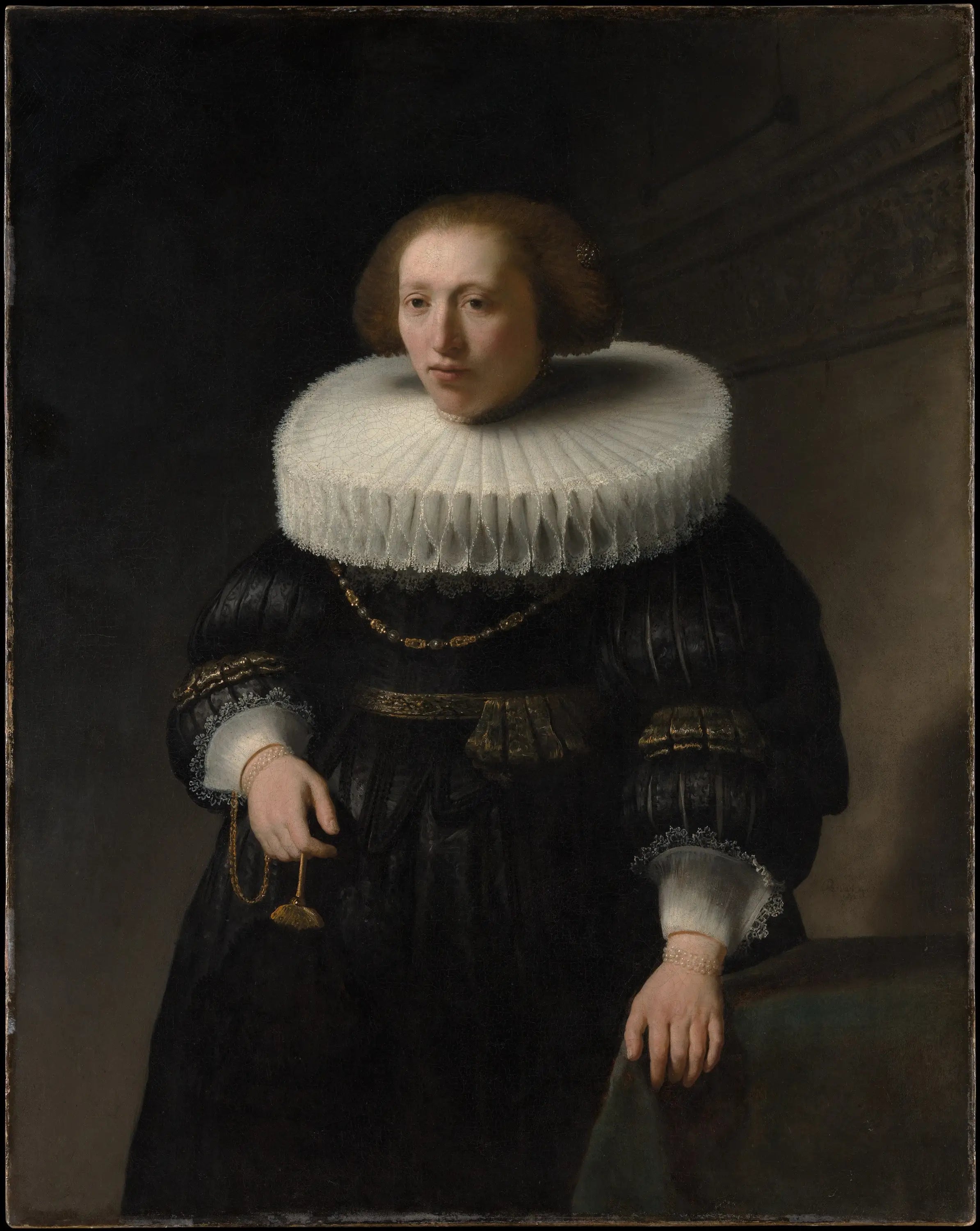 Reproduction du tableau « Portrait d'une femme, probablement membre de la famille Van Beresteyn - Rembrandt » par Alpha Reproduction en peinture à l’huile
