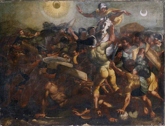 Reproduction du tableau « Josué ordonnant au soleil et à la lune de s'arrêter - Raphaël Sanzio » par Alpha Reproduction en peinture à l’huile