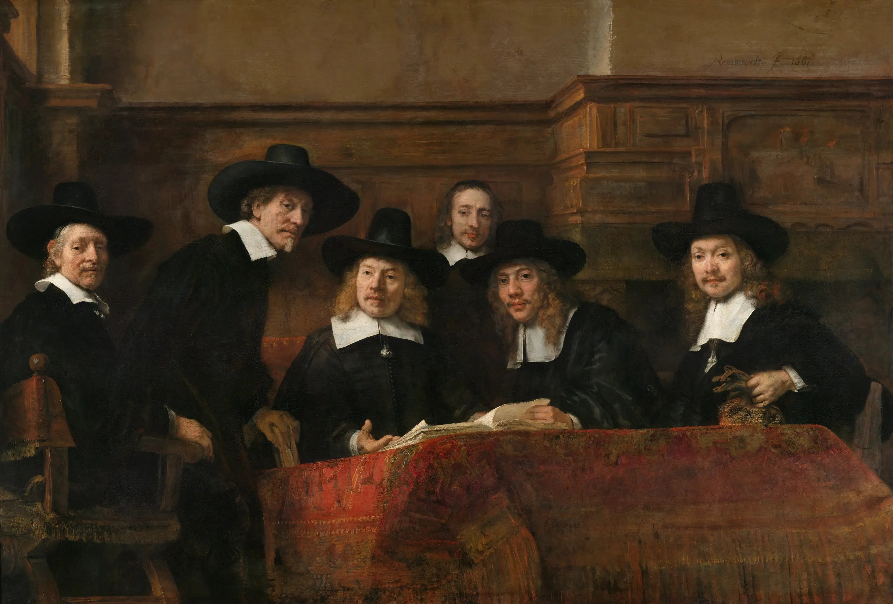 Reproduction du tableau « Le Syndic de la guilde des drapiers - Rembrandt » par Alpha Reproduction en peinture à l’huile