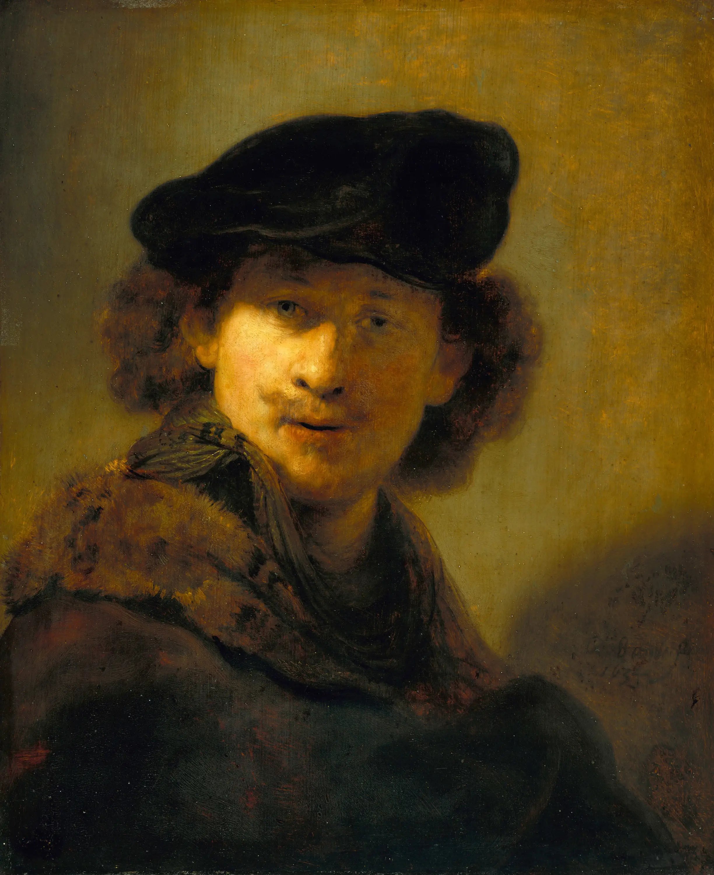 Reproduction du tableau « Autoportrait au béret de velours - Rembrandt » par Alpha Reproduction en peinture à l’huile