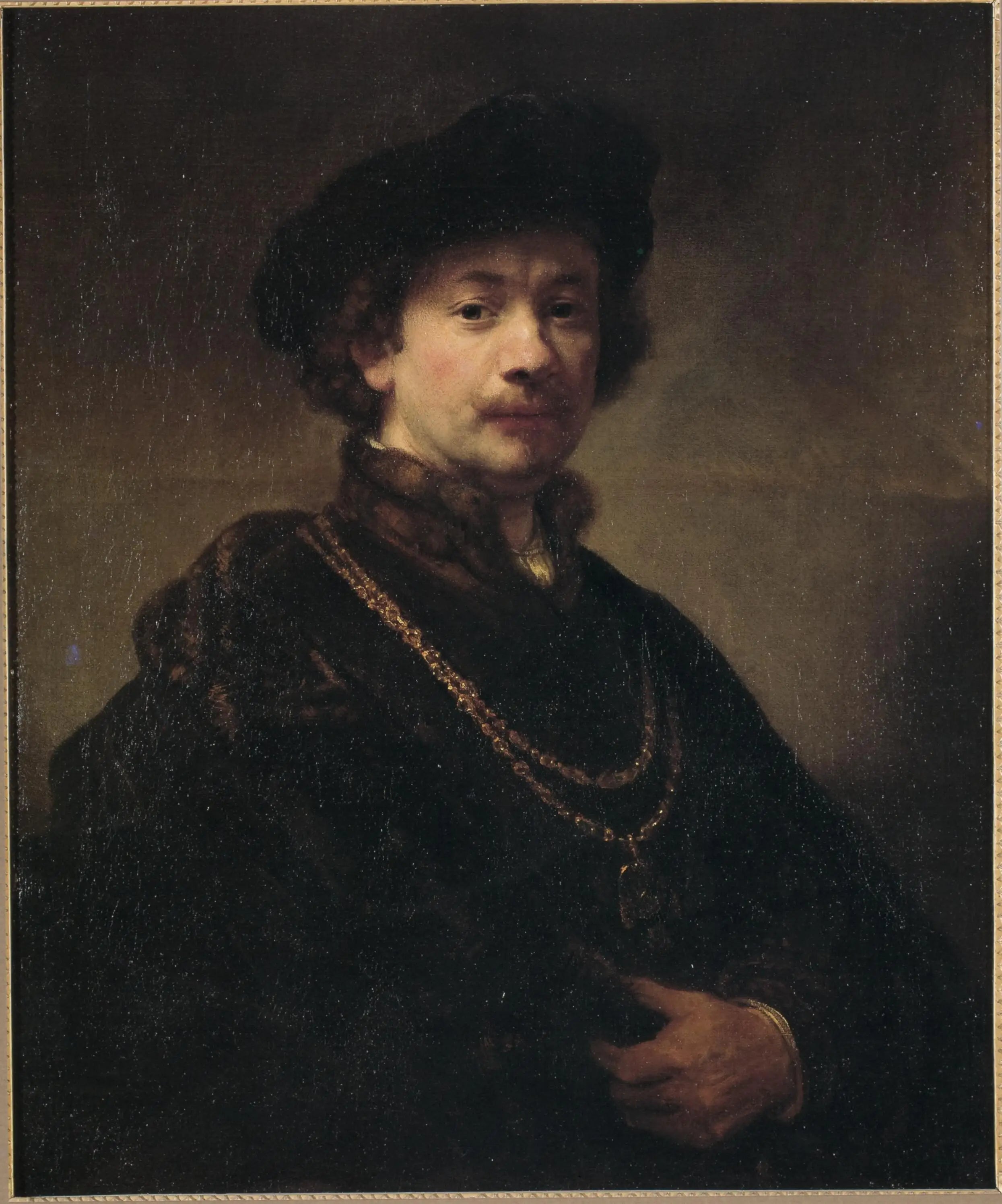 Reproduction du tableau « Autoportrait avec un béret, une chaîne en or et une médaille - Rembrandt » par Alpha Reproduction en peinture à l’huile