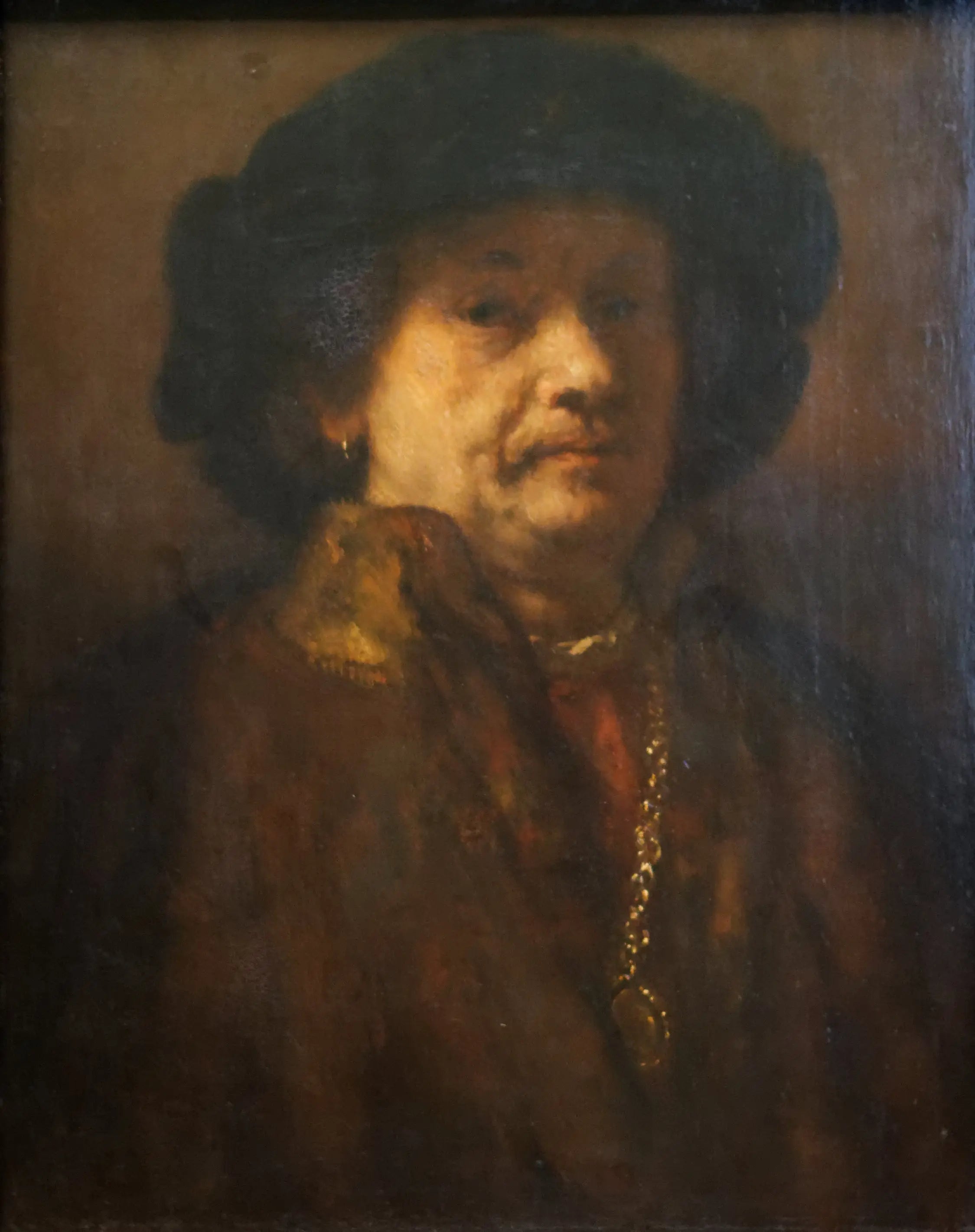 Reproduction du tableau « Autoportrait au béret noir et à la chaîne d'or - Rembrandt » par Alpha Reproduction en peinture à l’huile