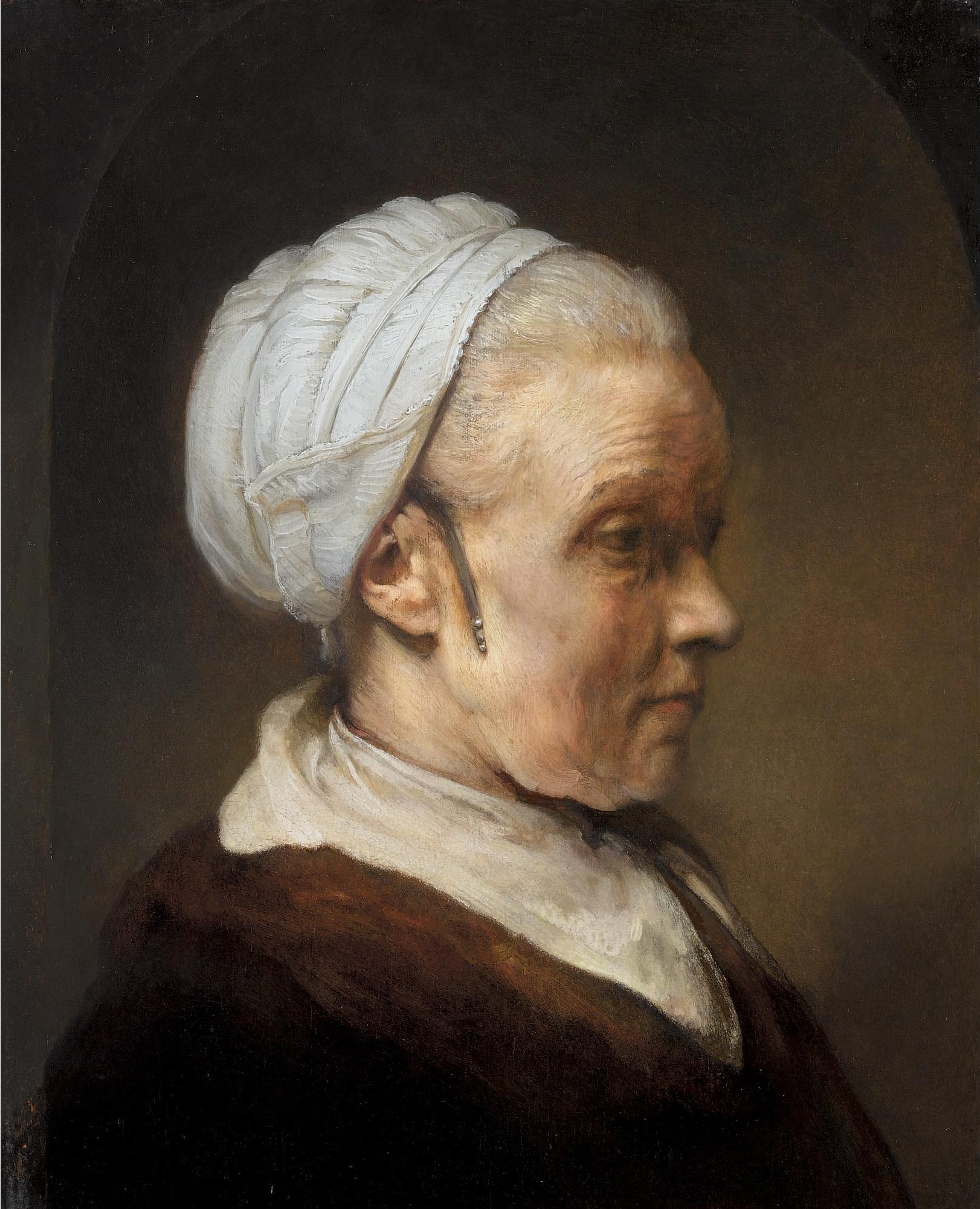 Reproduction du tableau « Buste d'une vieille femme au bonnet blanc - Rembrandt » par Alpha Reproduction en peinture à l’huile