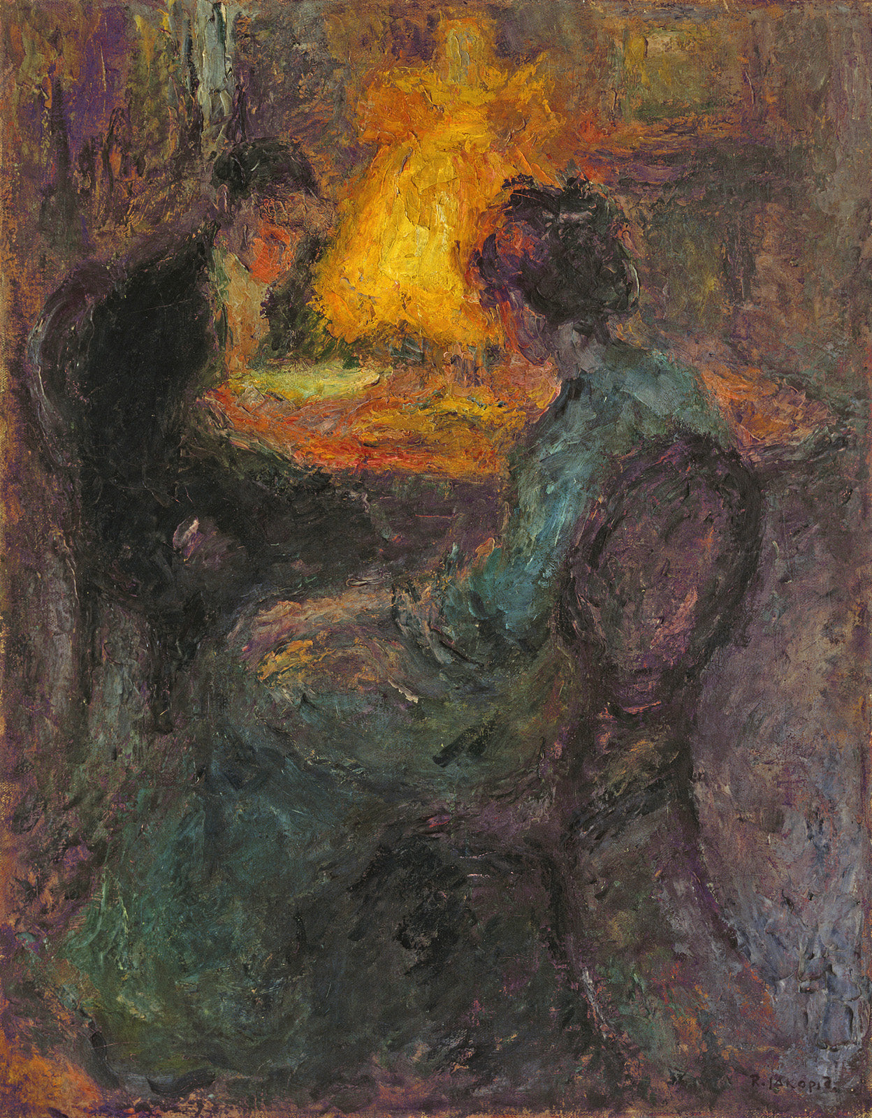 À la lampe, Rihard Jakopič, vers 1900, huile sur toile
