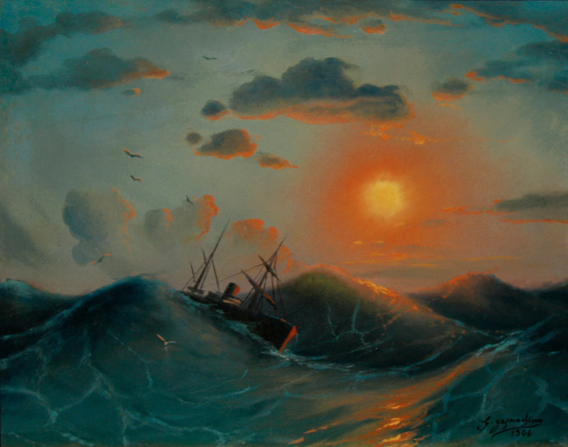 Tempête en mer — Garabet Yazmaciyan, vers 1900, huile sur toile