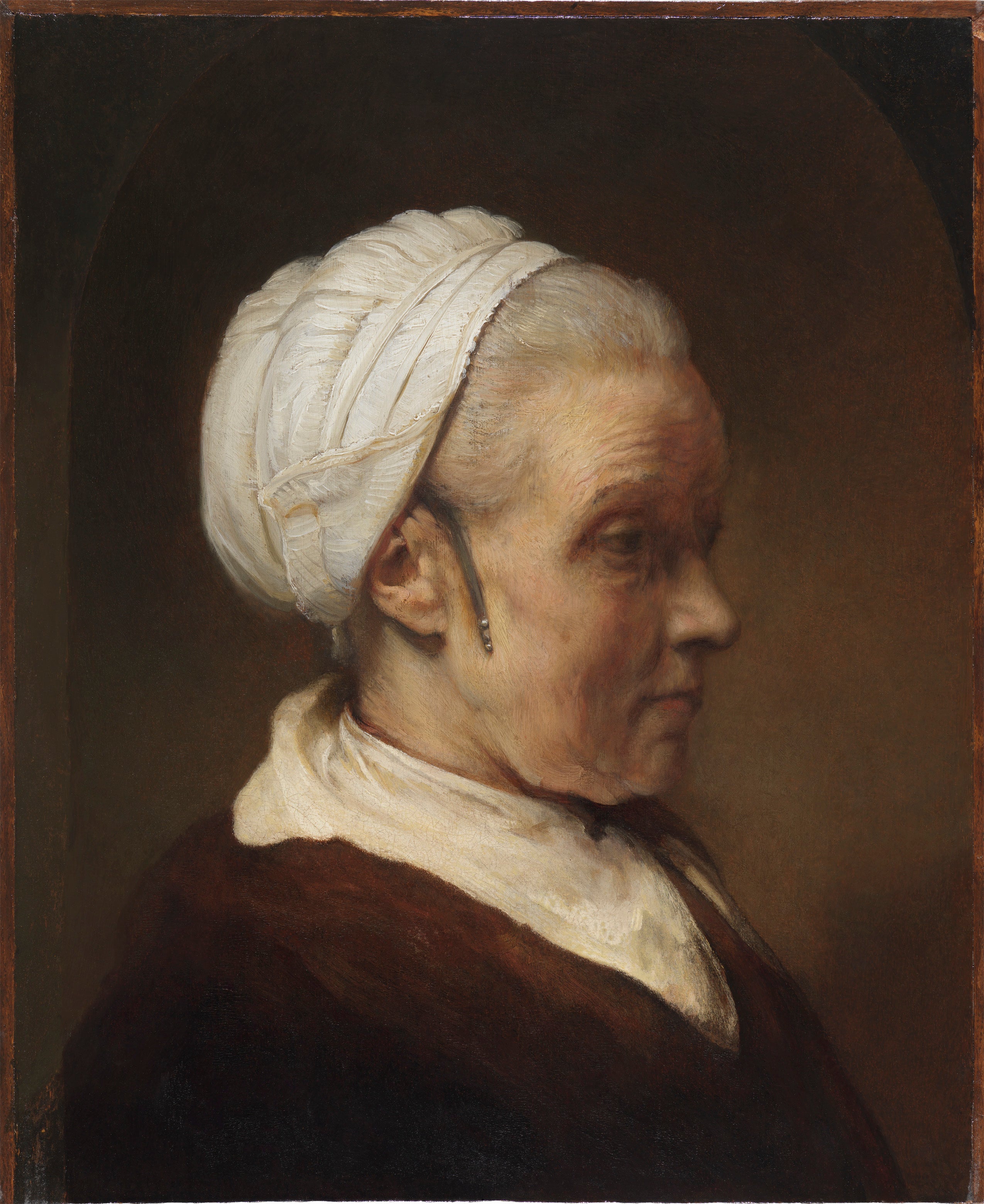 Reproduction du tableau « Buste d'une vieille femme au bonnet blanc - Rembrandt » par Alpha Reproduction en peinture à l’huile