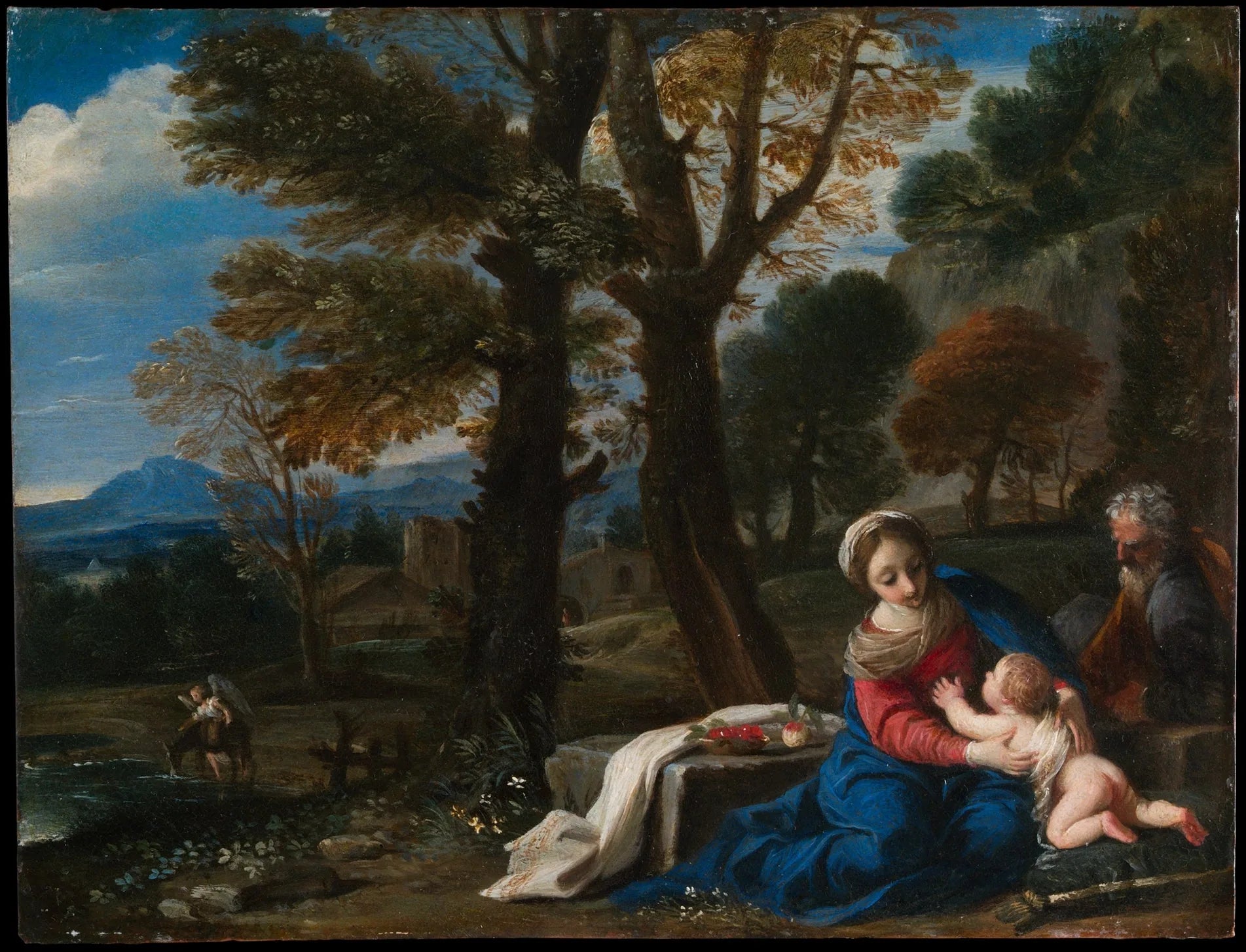 Reposez-vous pendant le vol vers l'Égypte - Pier Francesco Mola image 1 copie de tableau peinte à la main