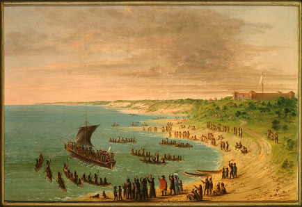 L'expédition quittant le fort Frontenac sur le lac Ontario. 18 novembre 1678 - George Catlin