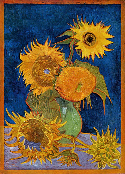 🌻 ทานตะวัน (พื้นหลังสีน้ำเงินราชา) – Vincent van Gogh (1888)