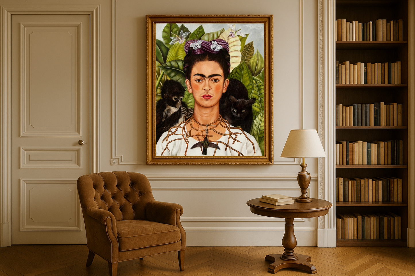 ภาพเหมือนตนเองกับสร้อยคอหนามและนกฮัมมิงเบิร์ด – Frida Kahlo (1940)