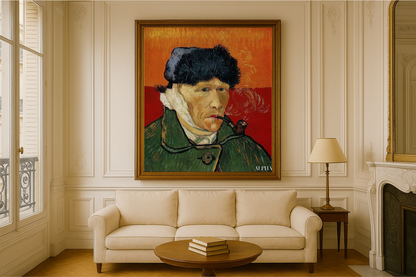 🖼️ ภาพเหมือนตนเองพร้อมหูพันผ้าและบุหรี่ท่อ – Vincent van Gogh (1889)
