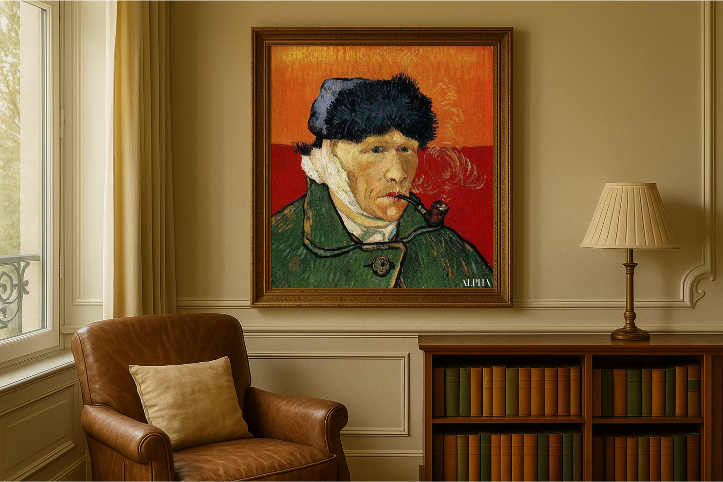 🖼️ ภาพเหมือนตนเองพร้อมหูพันผ้าและบุหรี่ท่อ – Vincent van Gogh (1889)