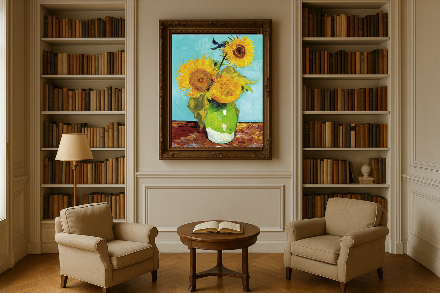 🌻 ทานตะวัน (พื้นหลังสีฟ้าอมเขียว) – Vincent van Gogh (1888)