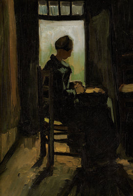 ชาวนาหญิงนั่งอยู่หน้าประตูที่เปิดอยู่ ปอกมันฝรั่ง - Vincent van Gogh
