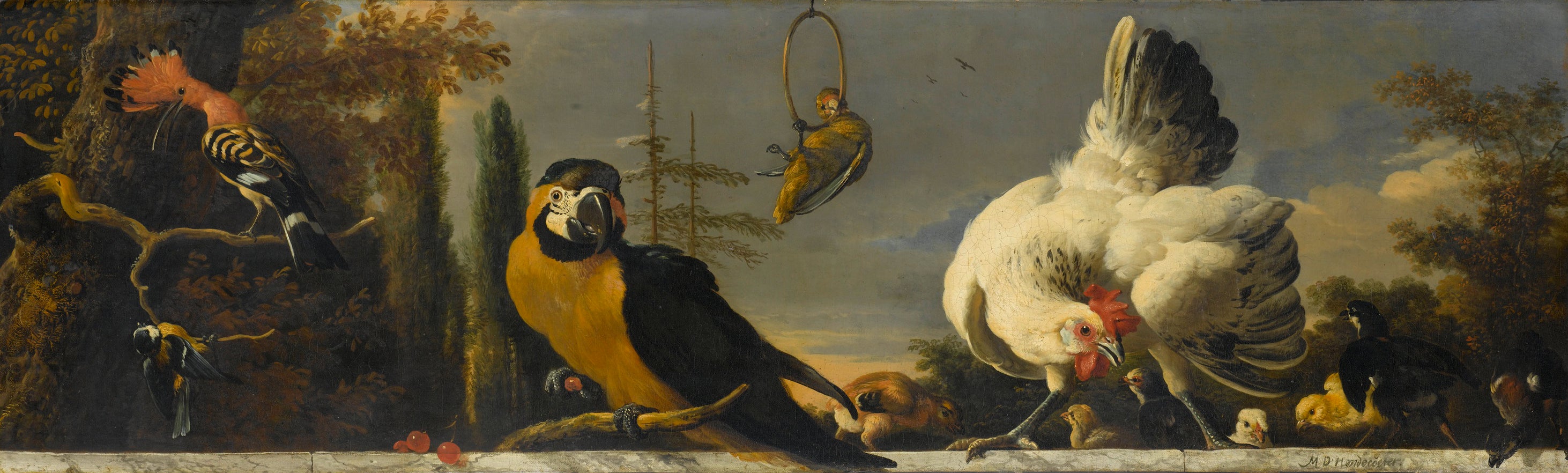 Oiseaux sur une balustrade - Melchior de Hondecoeter
