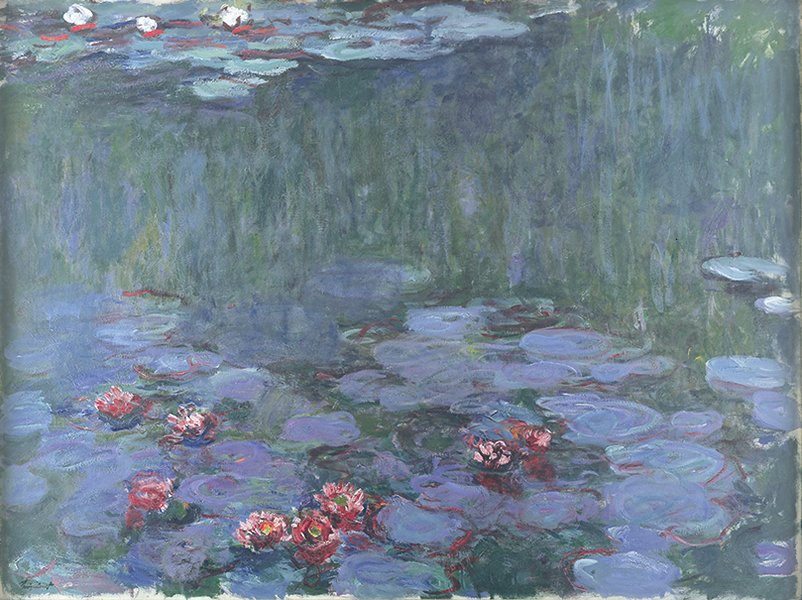 💠 ดอกบัวสีน้ำเงินสะท้อนลึก – Claude Monet (ประมาณปี 1914–1917)