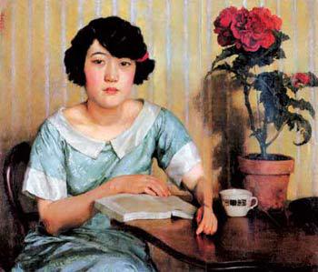 Jiang Biwei près d’une table - Xu Beihong