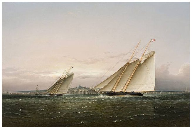 Course de yachts dans le port de Boston. - James E. Buttersworth