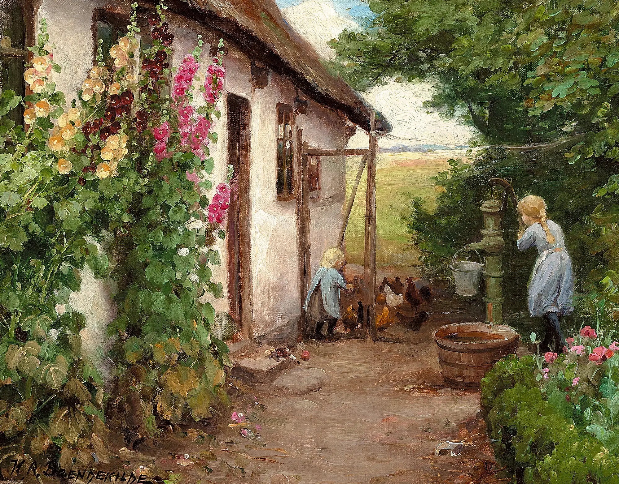 A l’extérieur de la ferme. - H. A. Brendekilde - Alpha Reproduction