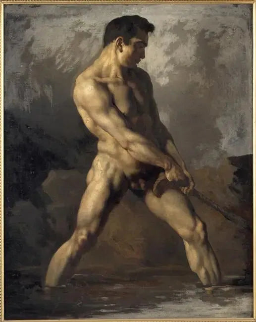 Académie d'homme debout, tirant sur une corde - Théodore Géricault image 1 copie peinte à la main à l’huile