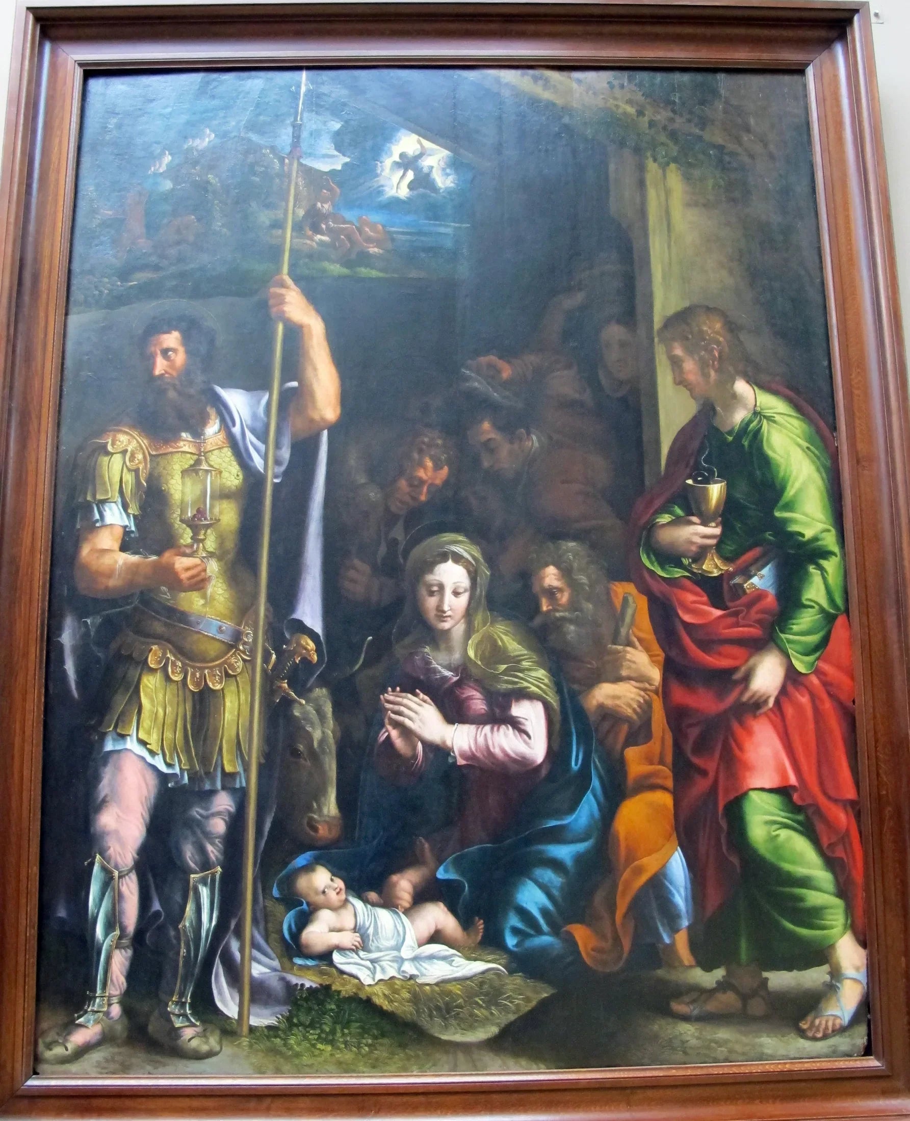 Adoration des bergers avec saint Longin et saint Jean l'Évangéliste - Giulio Romano image 1 tableau peint à l’huile sur toile
