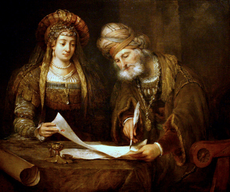 Esther et Mardochée écrivant la première lettre de Pourim - Aert de Gelder