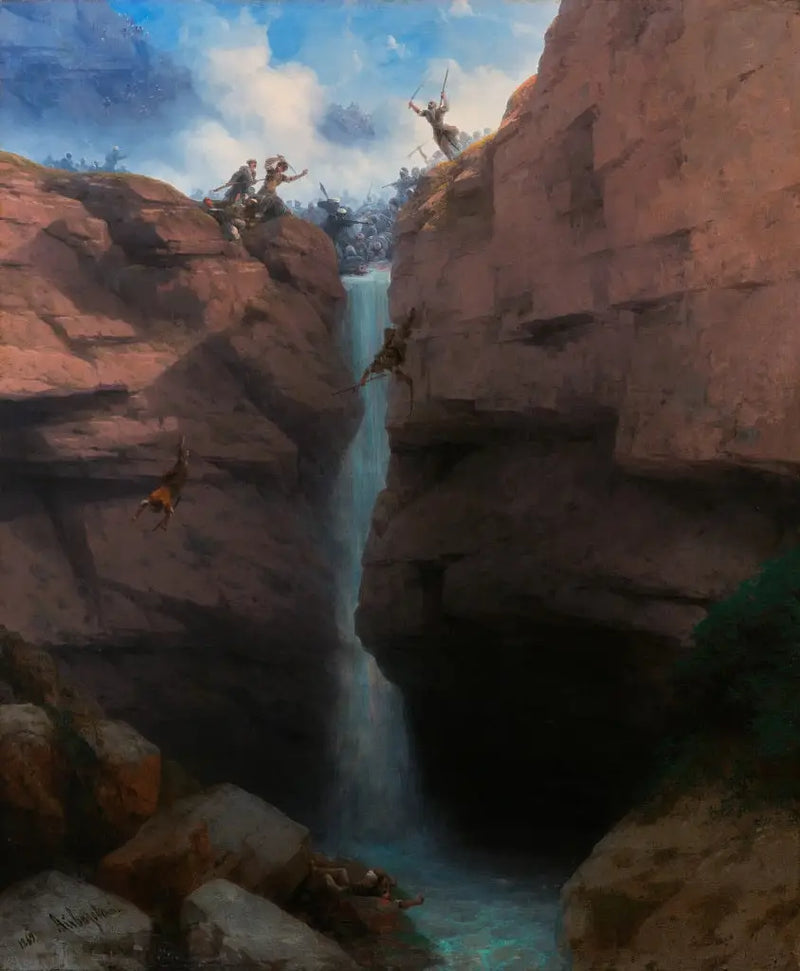 การปะทะกันระหว่าง Chirvans และ Mourides ที่ Gunib - Ivan Aïvazovski