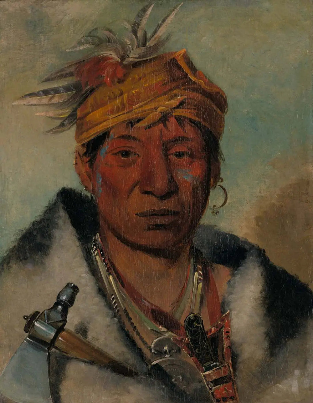 Ah-yaw-ne-tak-oár-ron, un guerrier - George Catlin image 1 reproduction artisanale de tableau