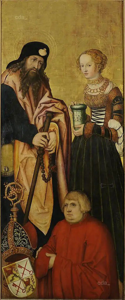 Ailes du retable du chœur ouest de la cathédrale de Naumbourg [aile droite] : l’apôtre Jacques l’Ancien et sainte