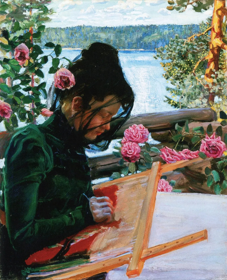 Mary cousant sur la véranda de Kalela - Akseli Gallen-Kallela