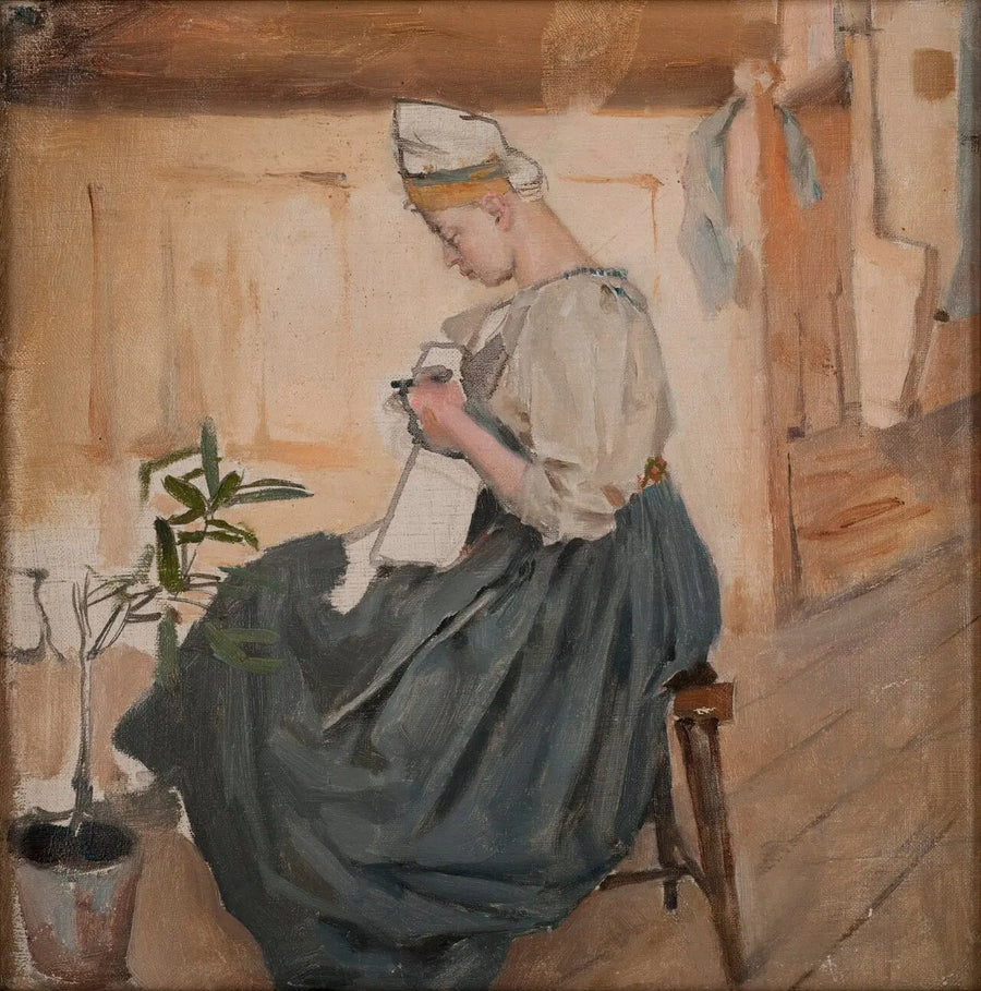 Mary cousant dans une maison carélienne - Akseli Gallen-Kallela