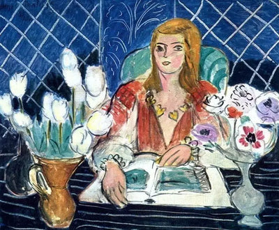 Reproduction du tableau « Annelies, tulipes blanches et anémones - Henri Matisse » par Alpha Reproduction en peinture à l’huile