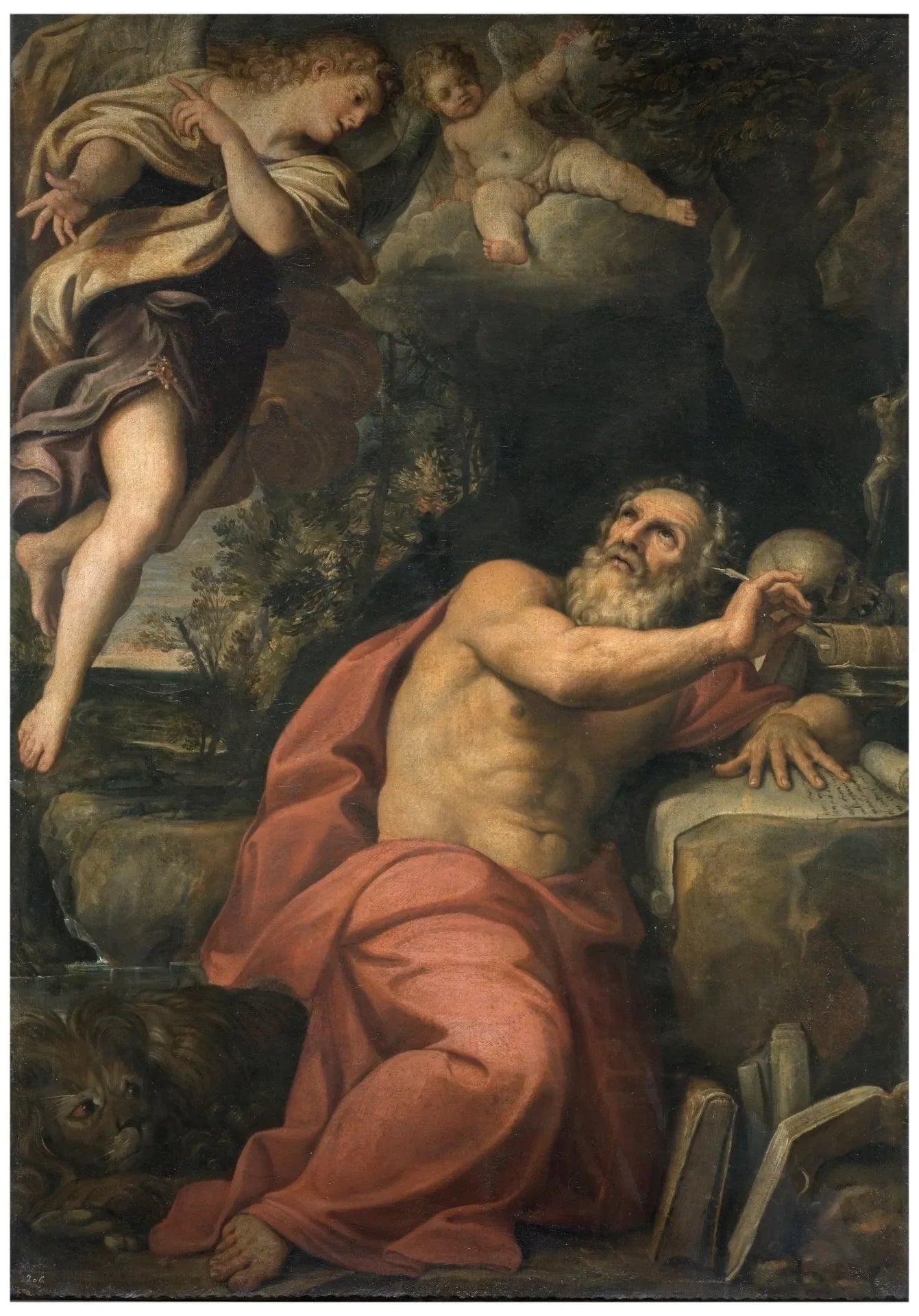 Aparición de los ángeles a San Jerónimo - Domenichino image 1 reproduction de peinture à l’huile