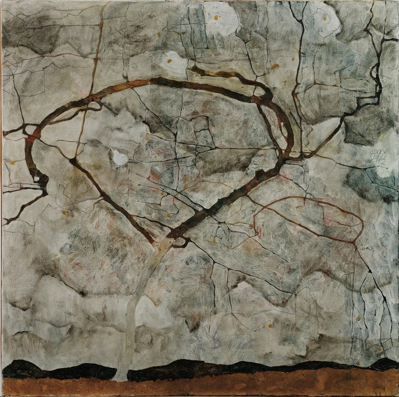 ต้นไม้ฤดูใบไม้ร่วงในอากาศที่วุ่นวาย (ต้นไม้ฤดูหนาว) - Egon Schiele